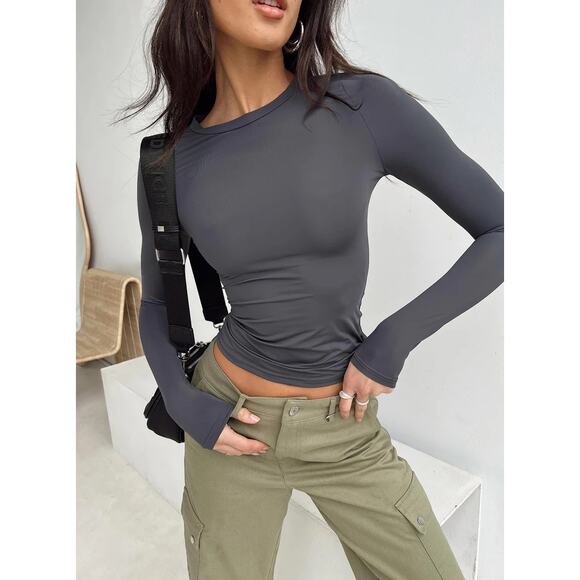 Princess Polly Arnim Gray Crewneck Long Sleeve Slim Pullover Tee T-shirt Top 2 - Picture 12 of 12